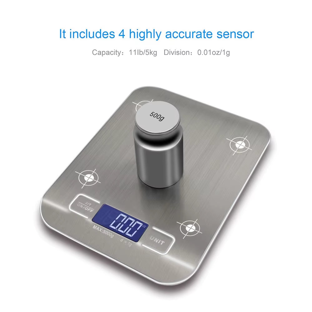 5Kg/10Kg 1G Portable Kitchen Scale Coffee Electronic Scale Stainless Steel Surface LCD Backlit Kitchen Food Scales Weighing Tool