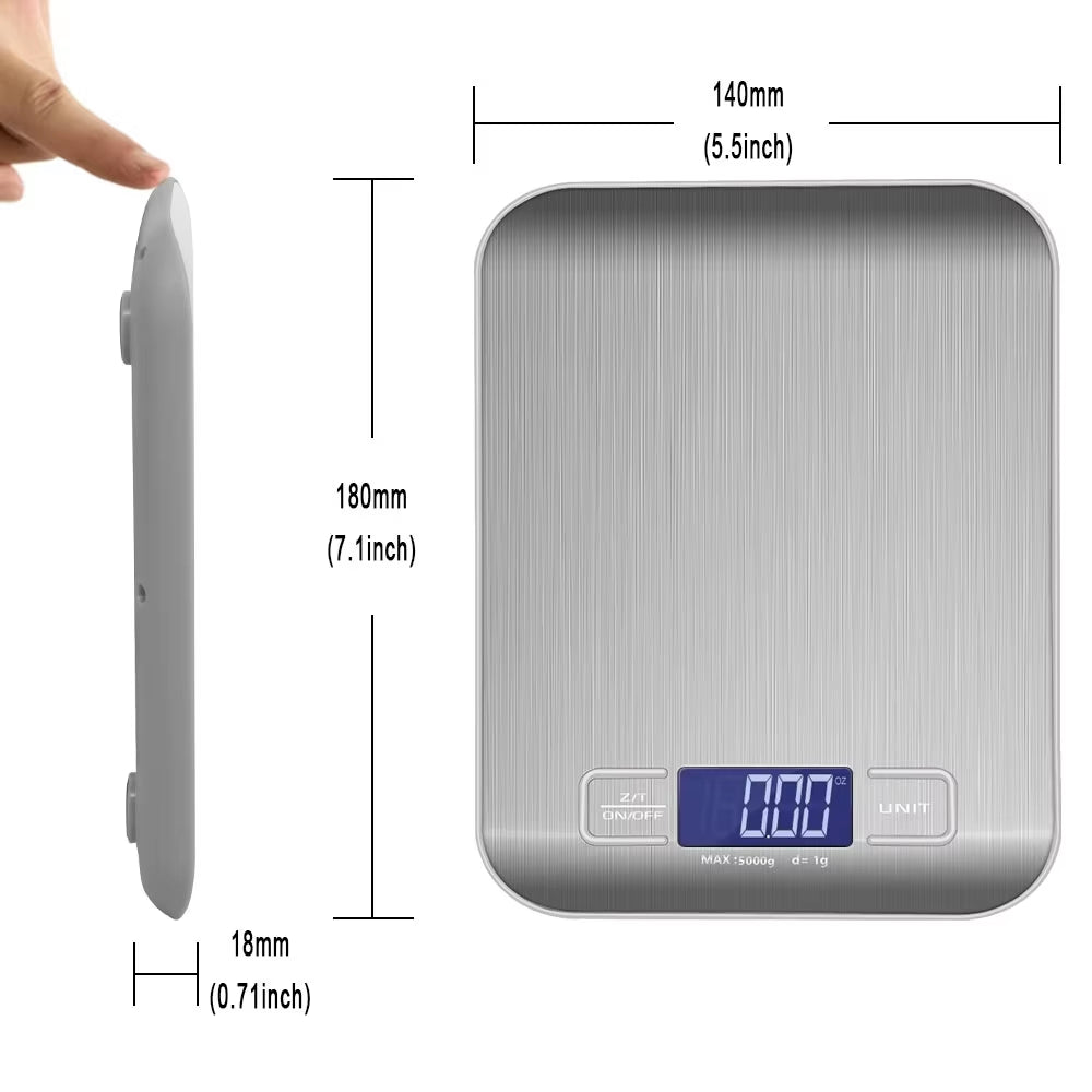 5Kg/10Kg 1G Portable Kitchen Scale Coffee Electronic Scale Stainless Steel Surface LCD Backlit Kitchen Food Scales Weighing Tool